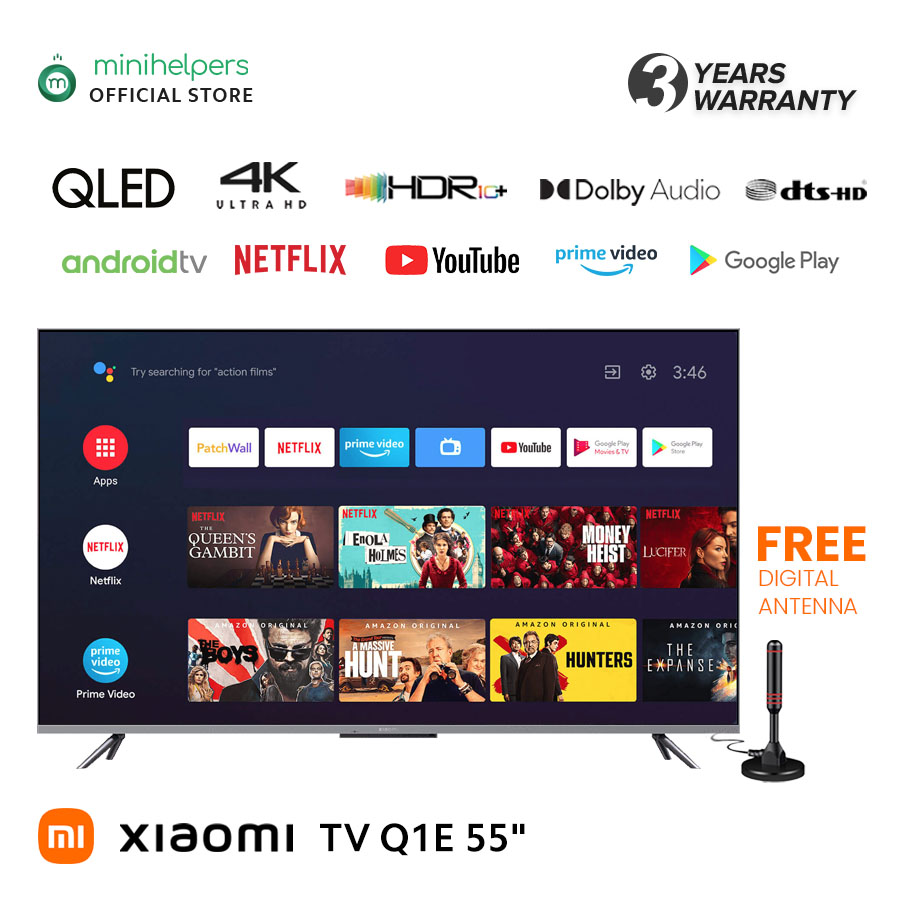Xiaomi TV Q1E 55 Inch Smart Android TV Voice Control 2GB RAM 32GB STORAGE 5G WIFI bluetooth 5.0 Android 10.0 HD Smart TV Television, Google Playstore, Youtube, Chromecast built in