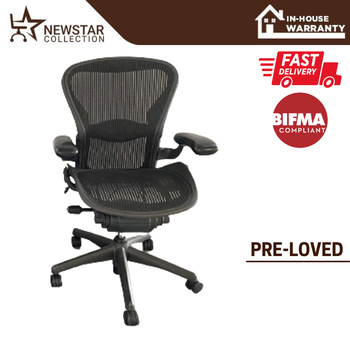 Herman Miller Aeron Chair Classic Lumbar Support Model, Size B, Office Chair - NewStar Furniture Collection [ Delivery within 24hrs ]