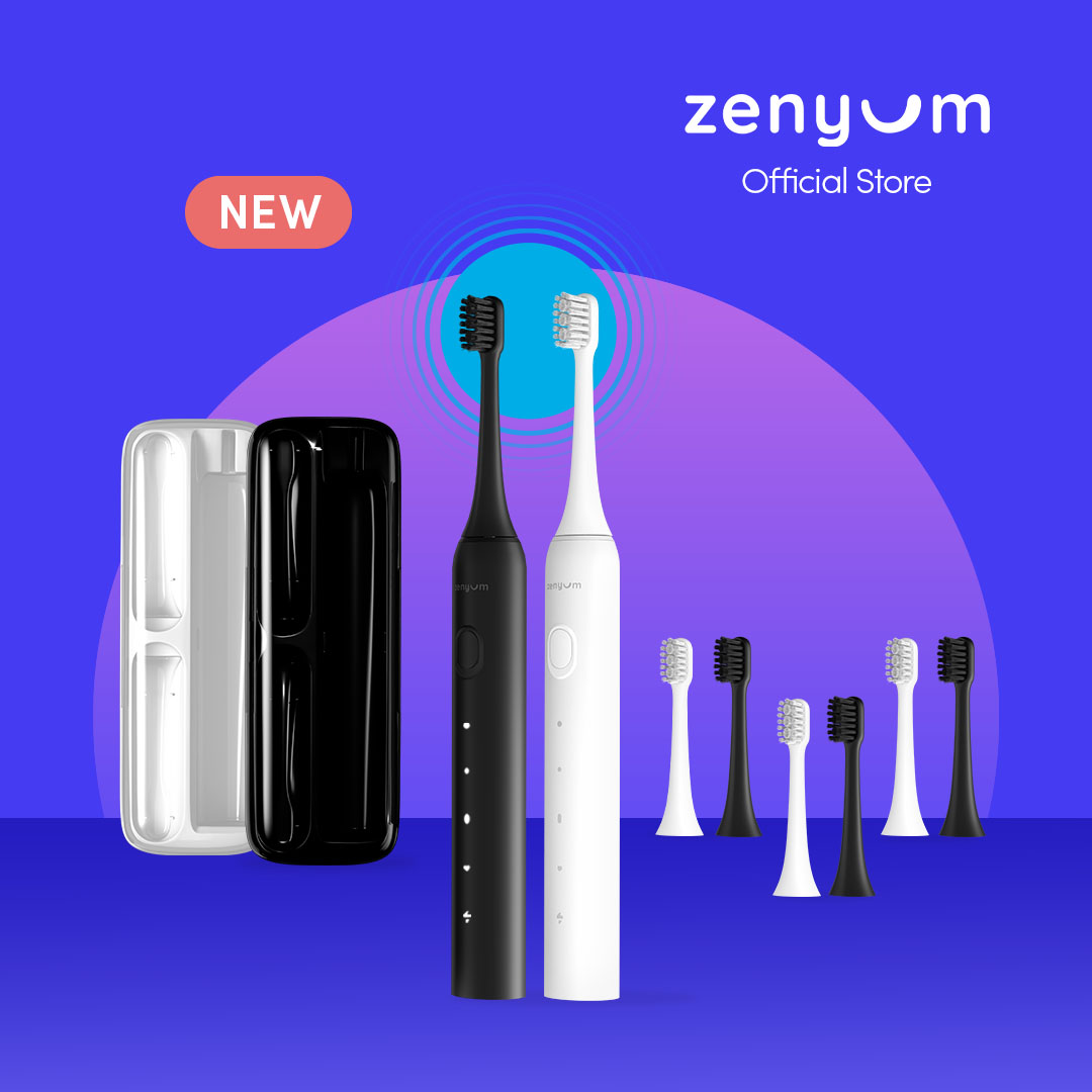 Zenyum Sonic Go Power Duo Travel Set with Brush Head Refills (Black/White) (Portable, Lightweight, IPX7 waterproof)