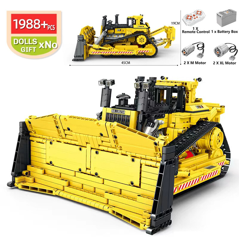 Kmoist 1988pcs Urban Construction Vehicle Building Blocks 2.4G Remote Control Large Bulldozer Machinery Engineering Truck Model Bricks Boys Kids Toy Gift