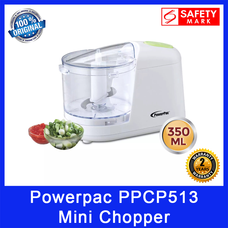 Powerpac PPCP513 Mini Chopper. 350ml Harden AS Bowl. 100W. Stainless Steel Blade. Safety Mark Approved. 2 Year Warranty.