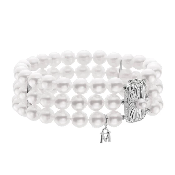 Akoya Cultured Pearl Tripple Row Bracelet with 18K White Gold Clasp