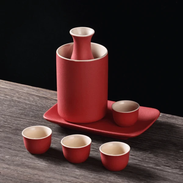 Japanese Style Ceramic Sake Sets（Color: Red Sake Set）