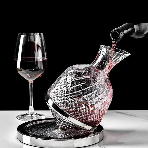 Luxury 360° Rotating Crystal Hand Blown Wine Decanter