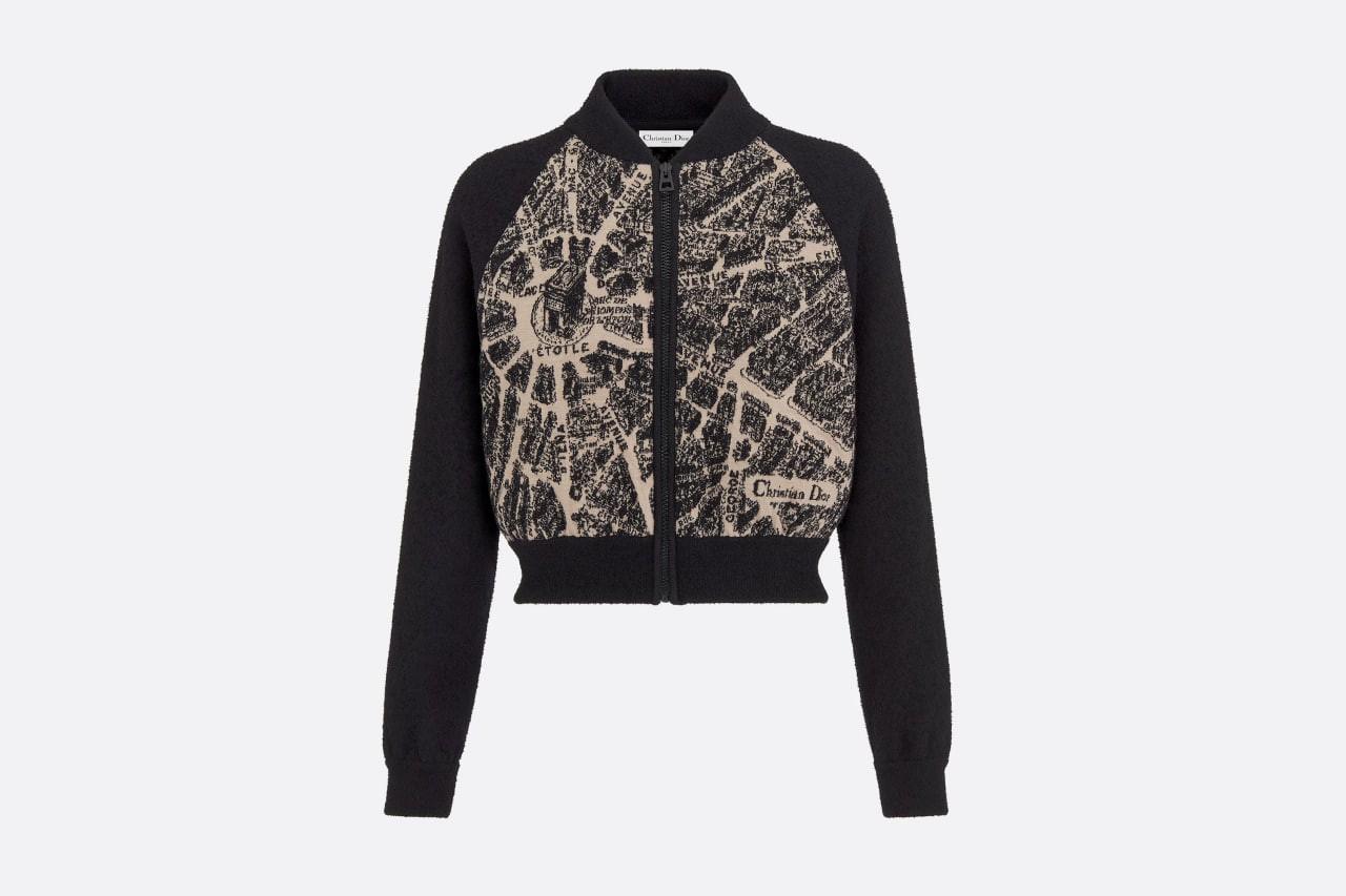 飛行員外套 米色和黑色科技初剪羊毛針織綴以 Plan de Paris 主題圖案 編號: 354V50AM205_X1830